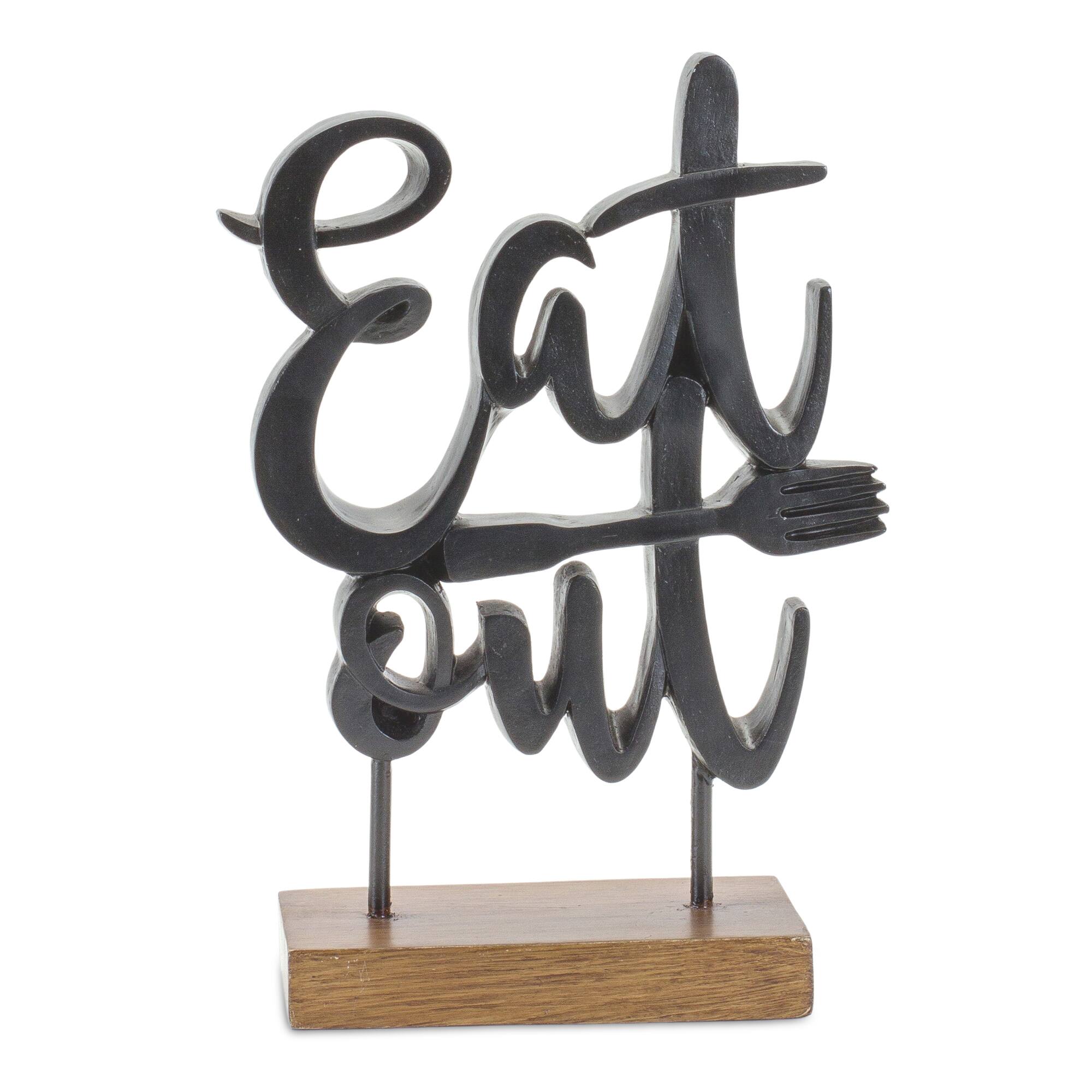 8.75" Black Eat Out Kitchen Sentiment Sign with Wood Base